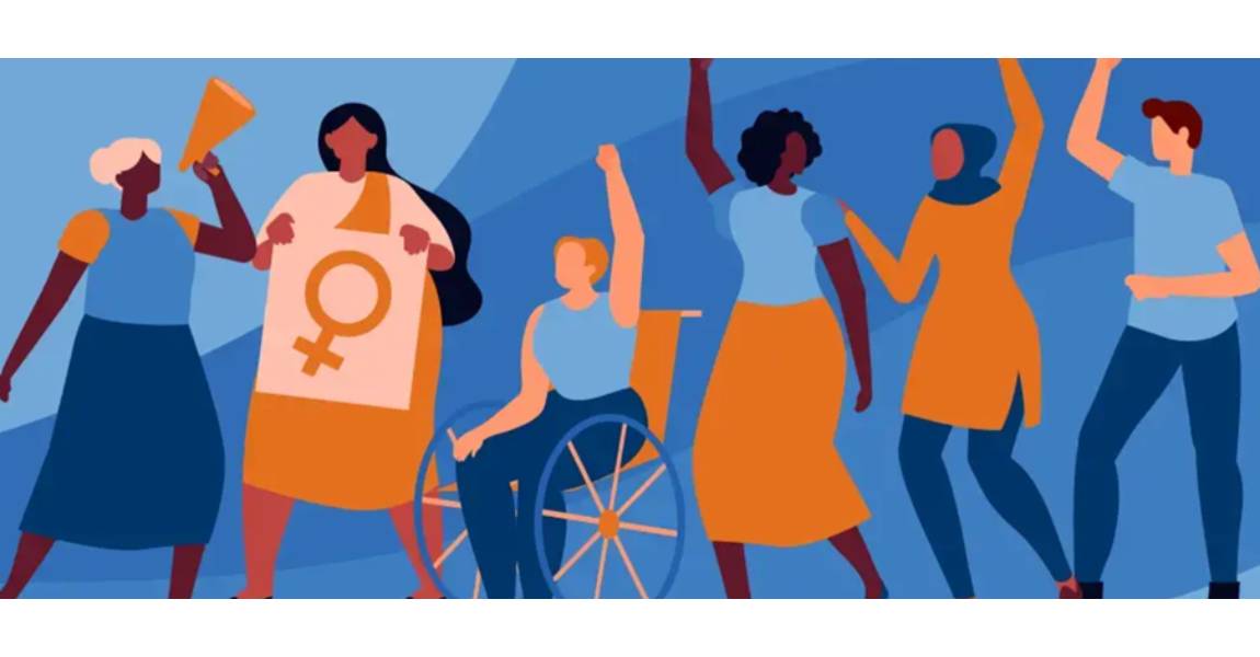 Digital illustration of mixed group of women campaigners.