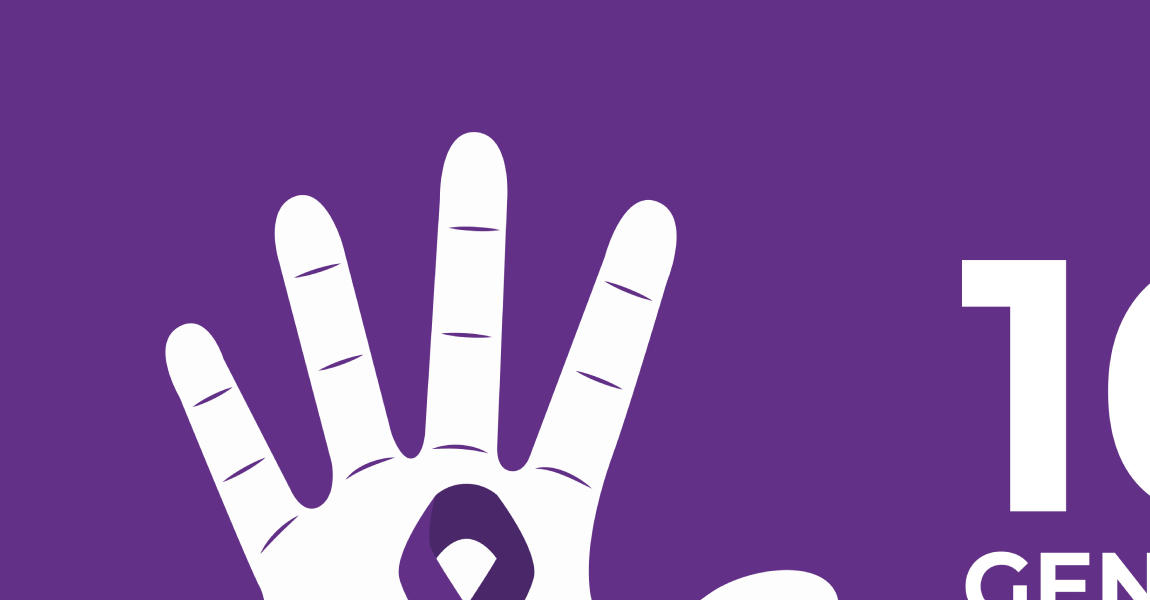 A hand logo with a purple ribbon next to the title 16 Days of Activism Against Gender-Based Violence